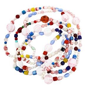 Vintage Czech Multicolor Glass Bead Necklace 61” Long Strand Uranium Glow